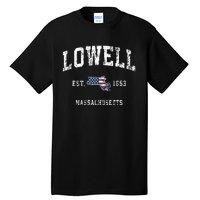 Lowell Massachusetts Ma Vintage American Flag Sports Design Tall T-Shirt