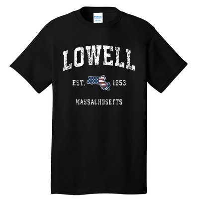 Lowell Massachusetts Ma Vintage American Flag Sports Design Tall T-Shirt