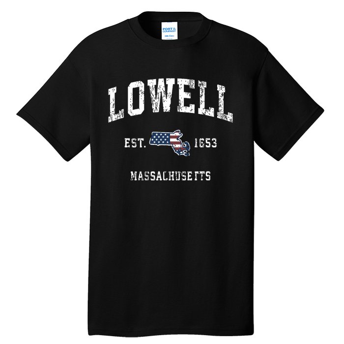 Lowell Massachusetts Ma Vintage American Flag Sports Design Tall T-Shirt