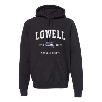 Lowell Massachusetts Ma Vintage American Flag Sports Design Premium Hoodie