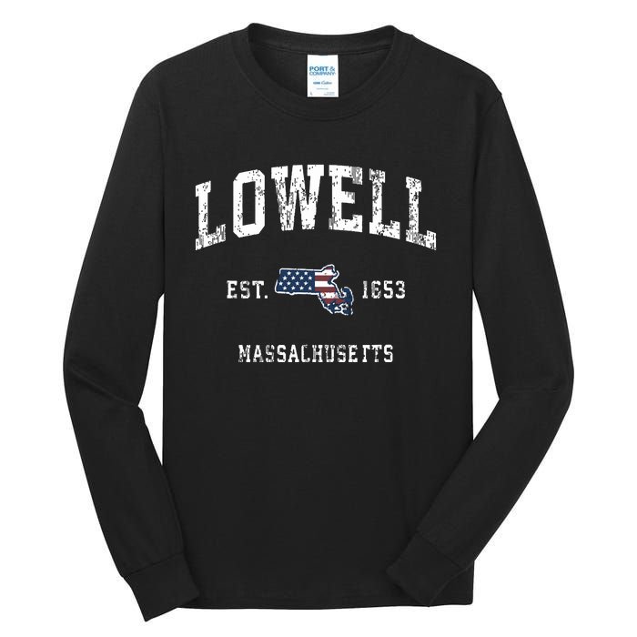 Lowell Massachusetts Ma Vintage American Flag Sports Design Tall Long Sleeve T-Shirt