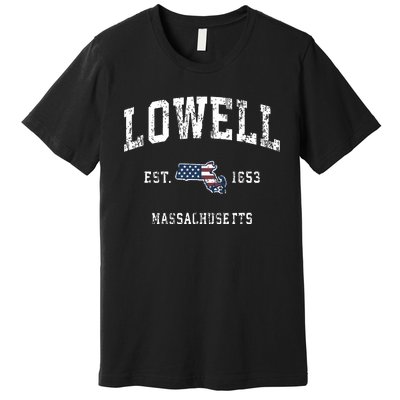 Lowell Massachusetts Ma Vintage American Flag Sports Design Premium T-Shirt