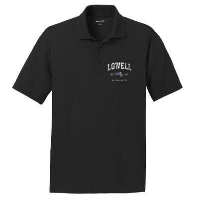 Lowell Massachusetts Ma Vintage American Flag Sports Design PosiCharge RacerMesh Polo