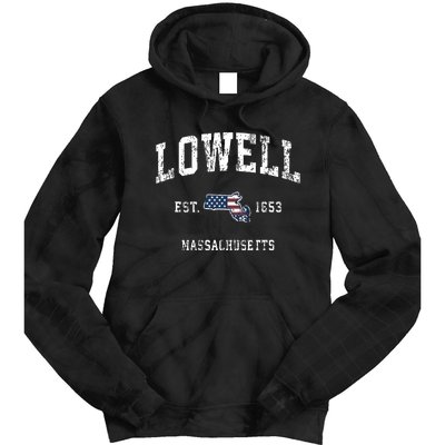 Lowell Massachusetts Ma Vintage American Flag Sports Design Tie Dye Hoodie