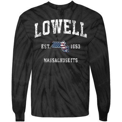 Lowell Massachusetts Ma Vintage American Flag Sports Design Tie-Dye Long Sleeve Shirt