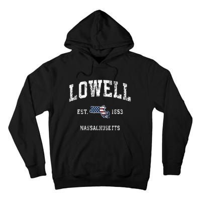 Lowell Massachusetts Ma Vintage American Flag Sports Design Tall Hoodie