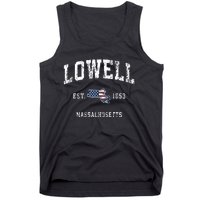 Lowell Massachusetts Ma Vintage American Flag Sports Design Tank Top