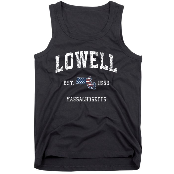 Lowell Massachusetts Ma Vintage American Flag Sports Design Tank Top