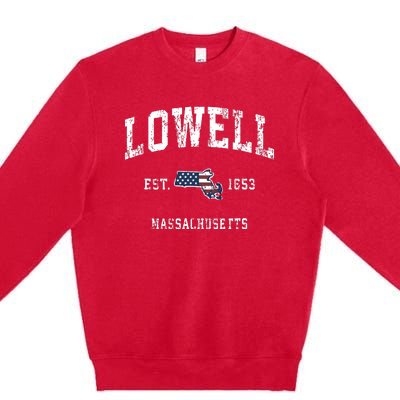 Lowell Massachusetts Ma Vintage American Flag Sports Design Premium Crewneck Sweatshirt