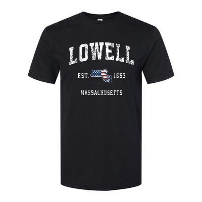 Lowell Massachusetts Ma Vintage American Flag Sports Design Softstyle CVC T-Shirt