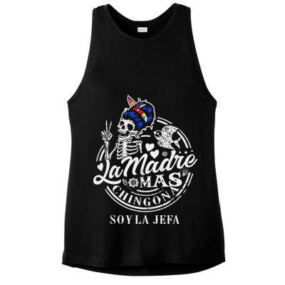 La Madre Mas Chingona Soy La Jefa Skeleton Lover Ladies PosiCharge Tri-Blend Wicking Tank