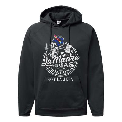 La Madre Mas Chingona Soy La Jefa Skeleton Lover Performance Fleece Hoodie