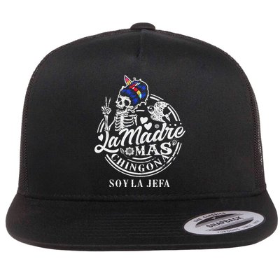 La Madre Mas Chingona Soy La Jefa Skeleton Lover Flat Bill Trucker Hat