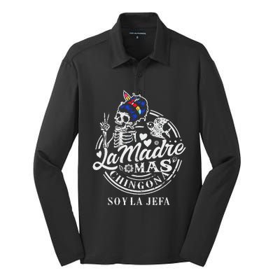 La Madre Mas Chingona Soy La Jefa Skeleton Lover Silk Touch Performance Long Sleeve Polo