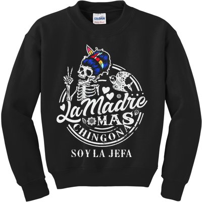La Madre Mas Chingona Soy La Jefa Skeleton Lover Kids Sweatshirt