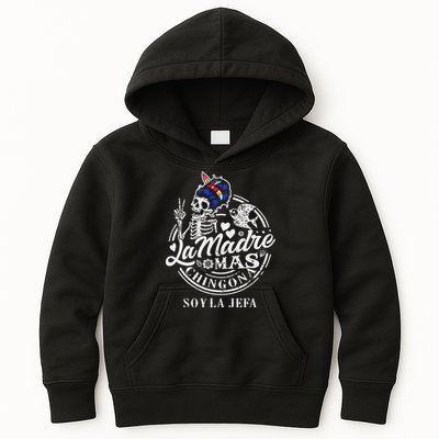 La Madre Mas Chingona Soy La Jefa Skeleton Lover Kids Hoodie