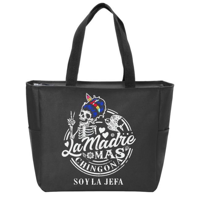 La Madre Mas Chingona Soy La Jefa Skeleton Lover Zip Tote Bag