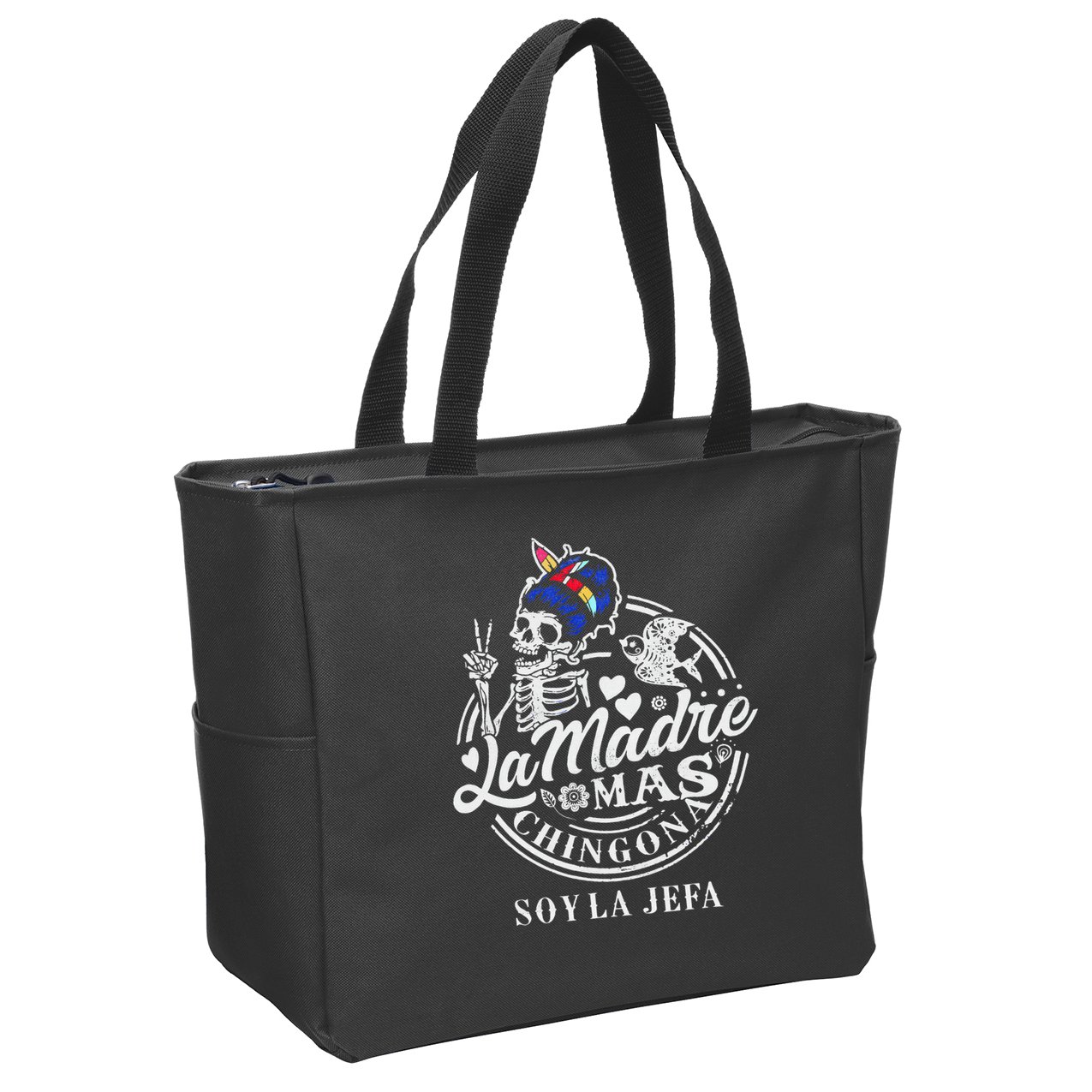 La Madre Mas Chingona Soy La Jefa Skeleton Lover Zip Tote Bag