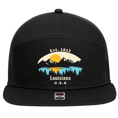 Louisiana Mountain Nature Sunset River Camping Hiking 7 Panel Mesh Trucker Snapback Hat