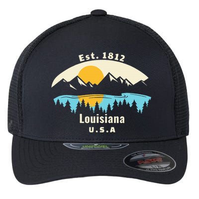 Louisiana Mountain Nature Sunset River Camping Hiking Flexfit Unipanel Trucker Cap