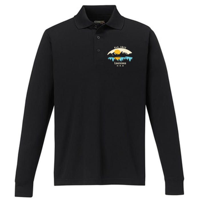 Louisiana Mountain Nature Sunset River Camping Hiking Performance Long Sleeve Polo