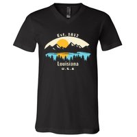 Louisiana Mountain Nature Sunset River Camping Hiking V-Neck T-Shirt