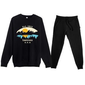 Louisiana Mountain Nature Sunset River Camping Hiking Premium Crewneck Sweatsuit Set