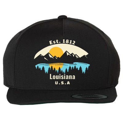 Louisiana Mountain Nature Sunset River Camping Hiking Wool Snapback Cap