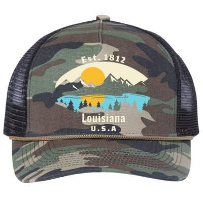 Louisiana Mountain Nature Sunset River Camping Hiking Retro Rope Trucker Hat Cap