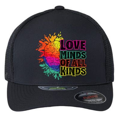 Love Minds Of All Kinds, Neurodiversity, Autism Awareness Flexfit Unipanel Trucker Cap