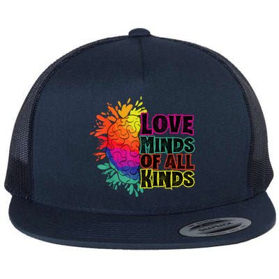 Love Minds Of All Kinds, Neurodiversity, Autism Awareness Flat Bill Trucker Hat