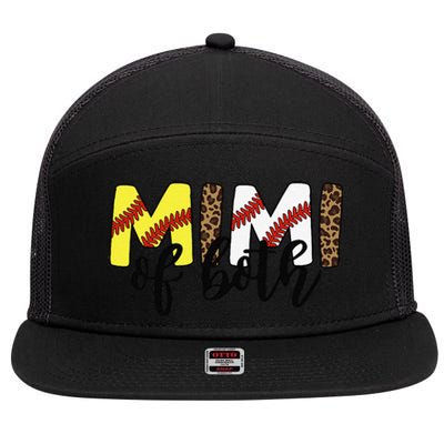 Leopard Mimi Of Both Baseball Softball Grandma Mother's Day 7 Panel Mesh Trucker Snapback Hat