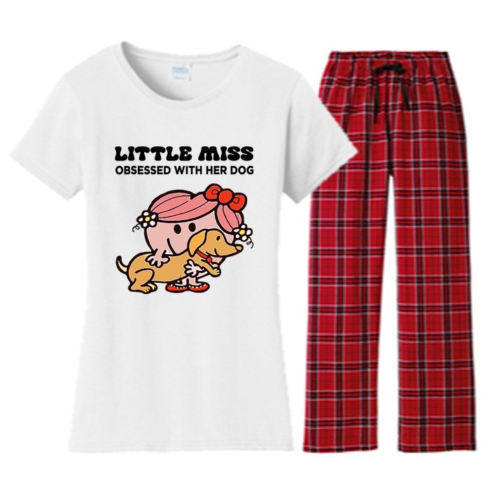 Little Miss Obsessed With Her Dog Funny Design Women's Flannel Pajama Set