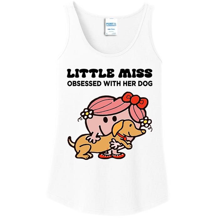 Little Miss Obsessed With Her Dog Funny Design Ladies Essential Tank