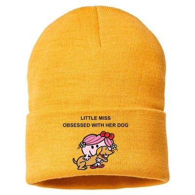 Little Miss Obsessed With Her Dog Funny Design Sustainable Knit Beanie