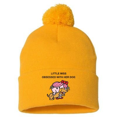 Little Miss Obsessed With Her Dog Funny Design Pom Pom 12in Knit Beanie