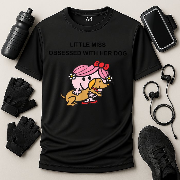 Little Miss Obsessed With Her Dog Funny Design Cooling Performance Crew T-Shirt