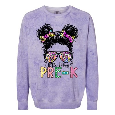 Lil Miss PreK Messy Bun Tie Dye American Cool Gift Colorblast Crewneck Sweatshirt