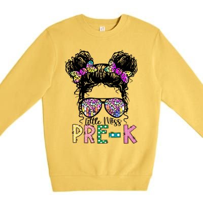 Lil Miss PreK Messy Bun Tie Dye American Cool Gift Premium Crewneck Sweatshirt