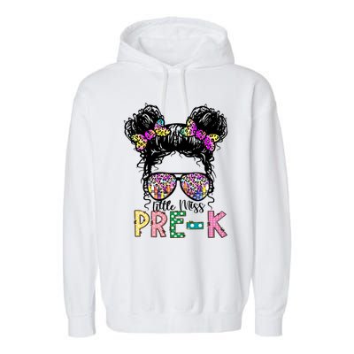 Lil Miss PreK Messy Bun Tie Dye American Cool Gift Garment-Dyed Fleece Hoodie