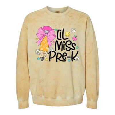 Little Miss Prek Pencil Bow First Day Of School Colorblast Crewneck Sweatshirt