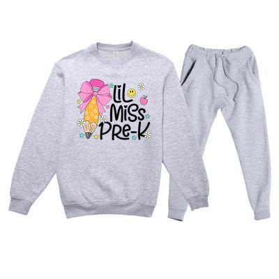 Little Miss Prek Pencil Bow First Day Of School Premium Crewneck Sweatsuit Set