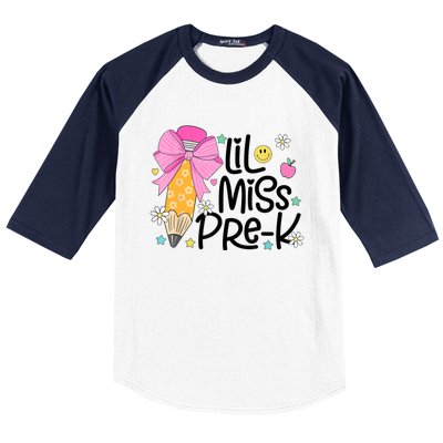 Little Miss Prek Pencil Bow First Day Of School Baseball Sleeve Shirt