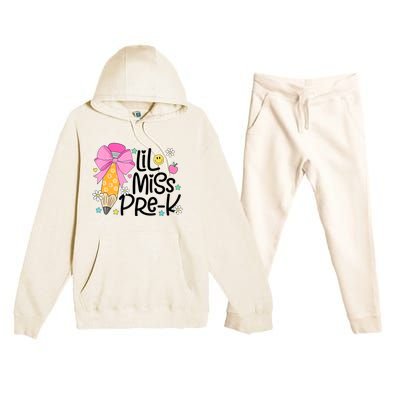 Little Miss Prek Pencil Bow First Day Of School Premium Hooded Sweatsuit Set