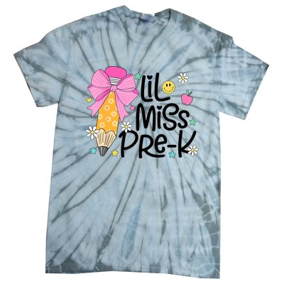 Little Miss Prek Pencil Bow First Day Of School Tie-Dye T-Shirt