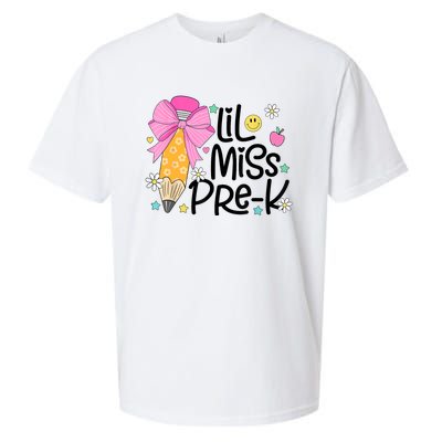 Little Miss Prek Pencil Bow First Day Of School Sueded Cloud Jersey T-Shirt