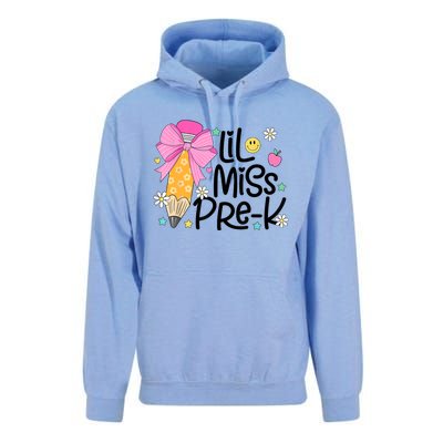 Little Miss Prek Pencil Bow First Day Of School Unisex Surf Hoodie