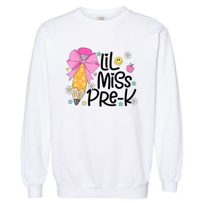 Little Miss Prek Pencil Bow First Day Of School Garment-Dyed Sweatshirt