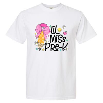 Little Miss Prek Pencil Bow First Day Of School Garment-Dyed Heavyweight T-Shirt