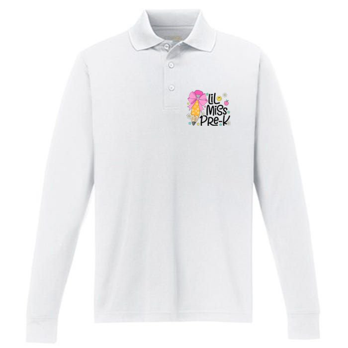 Little Miss Prek Pencil Bow First Day Of School Performance Long Sleeve Polo